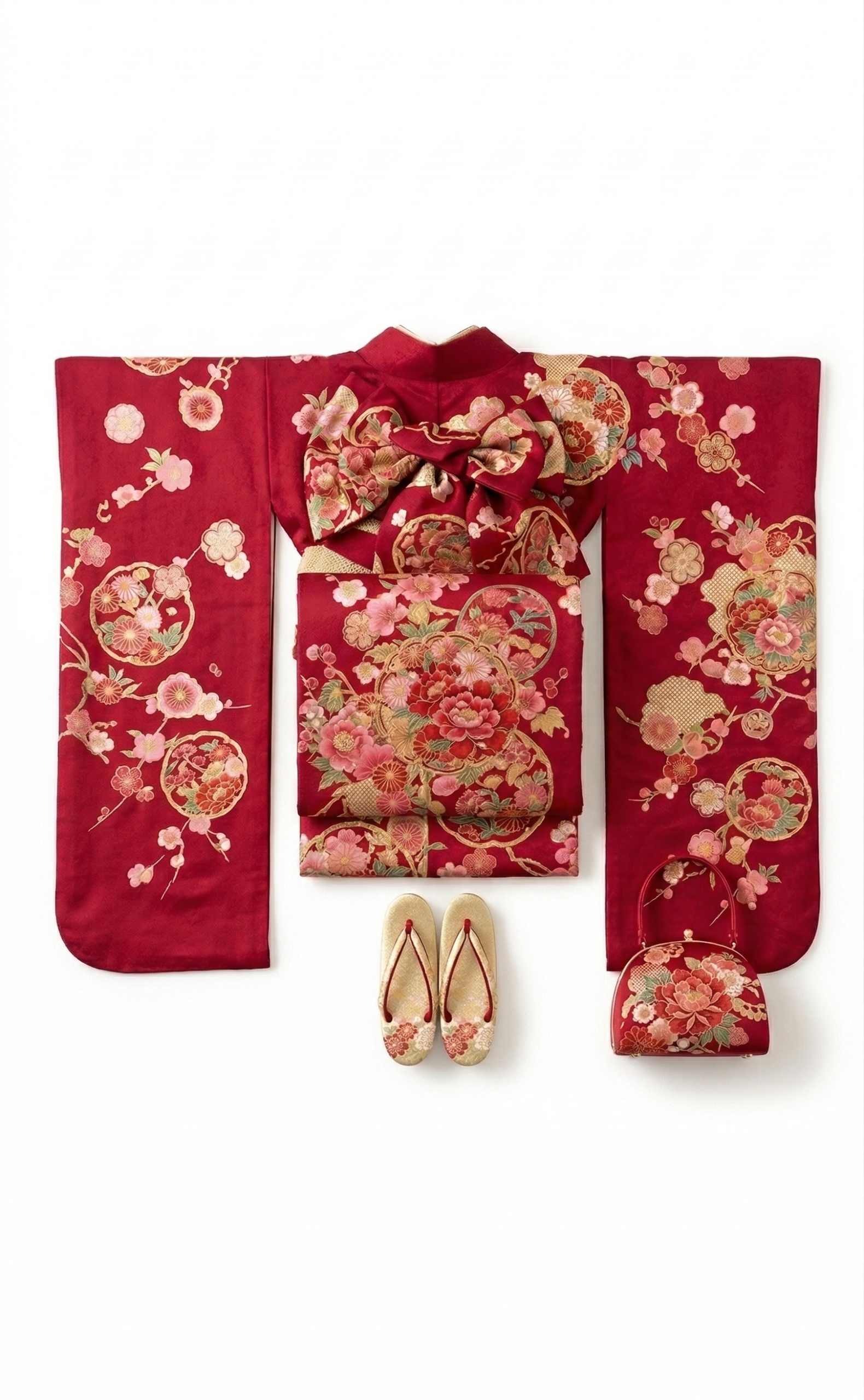 正絹 振袖 赤地 友禅牡丹文 フルセット 未詳の買取実績