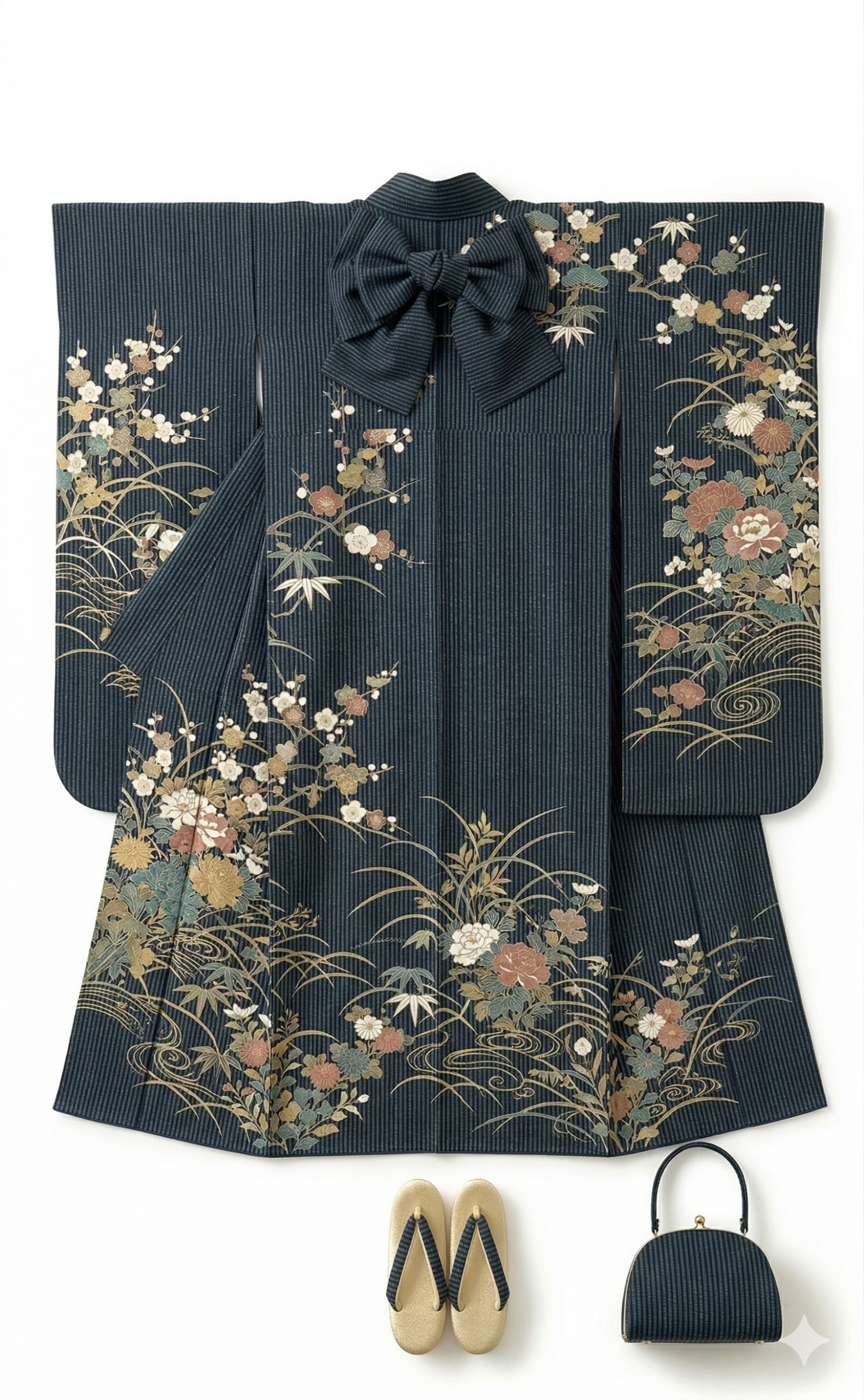 結城 正絹 結城紬 草花文 着物の買取実績