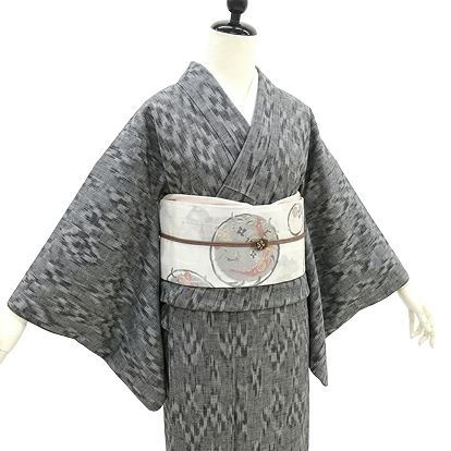 結城紬 グレー地 絣柄 袷着物