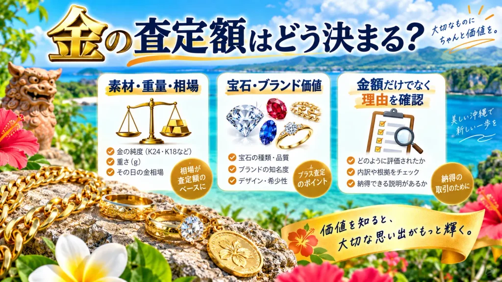 沖縄市の金買取で査定価格が決まる仕組みを確認するイメージ