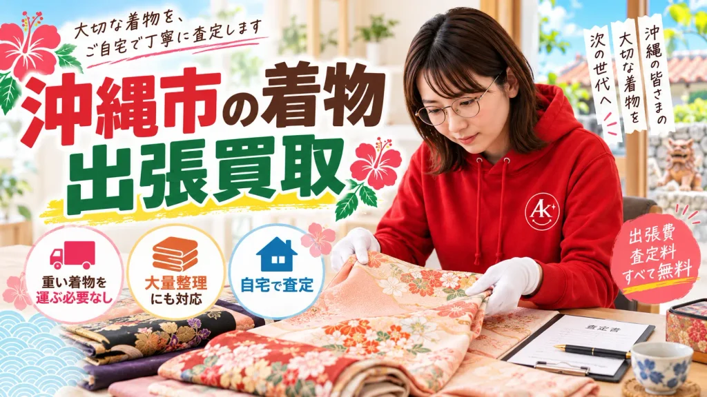 沖縄市で大量の着物や帯を自宅で査定する出張買取のイメージ